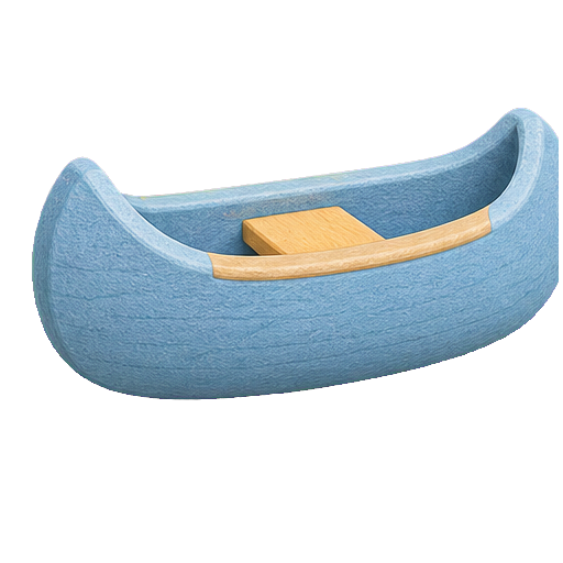 A small blue canoe